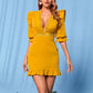Lace Trim Ruffle Shoulder Flounce Sleeve Mini Dress