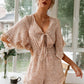 Ditsy Floral Bell Sleeve Tie-Front Romper