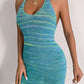 Multicolored Stripe Halter Neck Backless Knit Dress