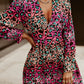 Leopard Flounce Sleeve Plunge Mini Dress