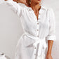 Pinstripe Tie Waist Slit Shirt Dress