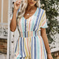 Multicolored Stripe V-Neck Smocked Waist Romper