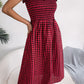 Plaid Tie Shoulder Frill Trim Midi Dress