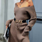 Rib-Knit V-Neck Sweater Dress
