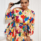 Plus Size Printed Mini Dress with Braided Belt