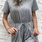 Buttoned Drawstring Round Neck Romper