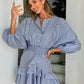 Gingham Button Front Belted Layered Dress