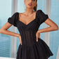 Eyelet Puff Sleeve Sweetheart Neck Layered Mini Dress