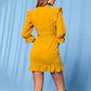 Lace Trim Ruffle Shoulder Flounce Sleeve Mini Dress