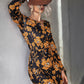 Floral Cutout Tie Cuff Mini Dress