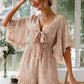 Ditsy Floral Bell Sleeve Tie-Front Romper