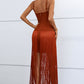 Cutout Strappy Neck Fringe Dress