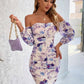 Floral Ruched Off-Shoulder Bodycon Dress