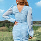 Swiss Dot Drawstring Detail Ruched Plunge Dress