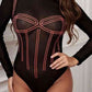 Contrast Stitching Sheer Bodysuit