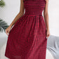 Plaid Tie Shoulder Frill Trim Midi Dress