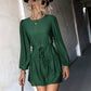 Frill Trim Tie Waist Puff Sleeve Mini Dress