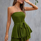 Strapless Belted Layered Romper