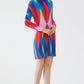Geometrical Print Accordion Pleated Mock Neck Dress