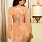 Mock Neck Open Back Tied Mini Bodycon Dress