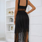 Spliced Mesh Fringe Hem Sleeveless Dress