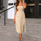 Floral Cutout Side Slit Halter Neck Dress