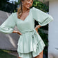 Tie-Waist Balloon Sleeve Layered Romper