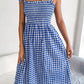 Plaid Tie Shoulder Frill Trim Midi Dress