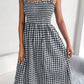 Plaid Tie Shoulder Frill Trim Midi Dress