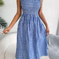 Plaid Tie Shoulder Frill Trim Midi Dress