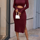 Textured Cutout Long Sleeve Slit Dress