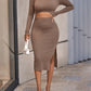 Textured Cutout Long Sleeve Slit Dress