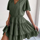 Tie Neck Tiered Flutter Sleeve Mini Dress