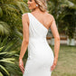 Asymmetrical Neck One-Shoulder Ruffled Dress