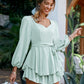 Tie-Waist Balloon Sleeve Layered Romper
