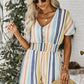 Multicolored Stripe V-Neck Smocked Waist Romper