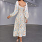 Floral Tie Front Square Neck Split Midi Dress
