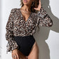 Leopard Print Tie Cuff Spliced Bodysuit