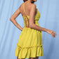 Frill Trim Smocked Waist Crisscross Plunge Dress