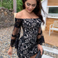 Off-Shoulder Flare Sleeve Mini Lace Dress