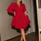 Plus Size Curved Hem Puff Sleeve Deep V Dress