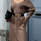 Rib-Knit V-Neck Sweater Dress
