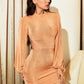 Mock Neck Open Back Tied Mini Bodycon Dress