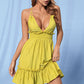 Frill Trim Smocked Waist Crisscross Plunge Dress