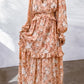 Floral Cutout Frill Trim Flounce Sleeve Dress