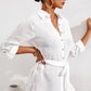 Pinstripe Tie Waist Slit Shirt Dress