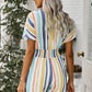 Multicolored Stripe V-Neck Smocked Waist Romper