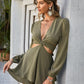 Cutout Tie-Back Plunge Layered Romper