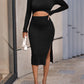 Textured Cutout Long Sleeve Slit Dress