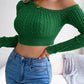 Women's fashion fried dough twist off shoulder long sleeve short knit sweater